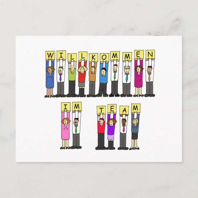 Cartão Postal Bem-vindo à equipe em alemão (Frente)