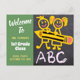 Cartão Postal Bem-Vindo À Escola Professora Chalkboard Letters