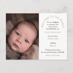 Cartão Postal Bem-vindo à Tipografia de Foto do World Baby Boy