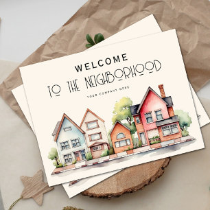 Cartão Postal Bem-vindo ao Bairro Casas Modernas Coloridas