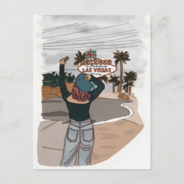 Cartão Postal Bem-vindo ao cheque de Lasvegas no local. (Frente)