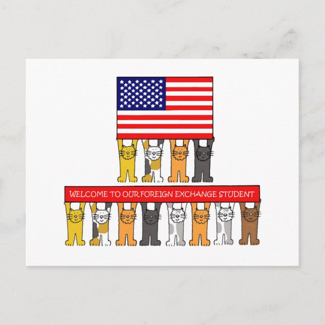 Cartão Postal Bem-vindo ao Estrangeiro Estudante nos EUA (Frente)