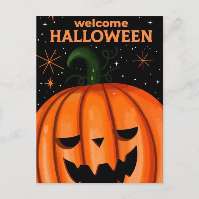 Cartão Postal Bem-vindo ao Halloween Pumpkin (Frente)