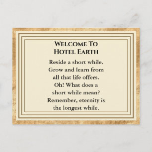 Cartão Postal Bem-Vindo Ao Hotel Earth