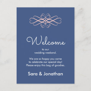 Cartão Postal Bem-vindo ao Nosso Casamento Rosa e Azul Escuro