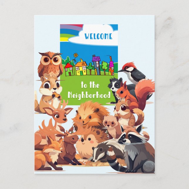 Cartão Postal Bem-Vindo Aos Animais Da Floresta Vizinha (Frente)