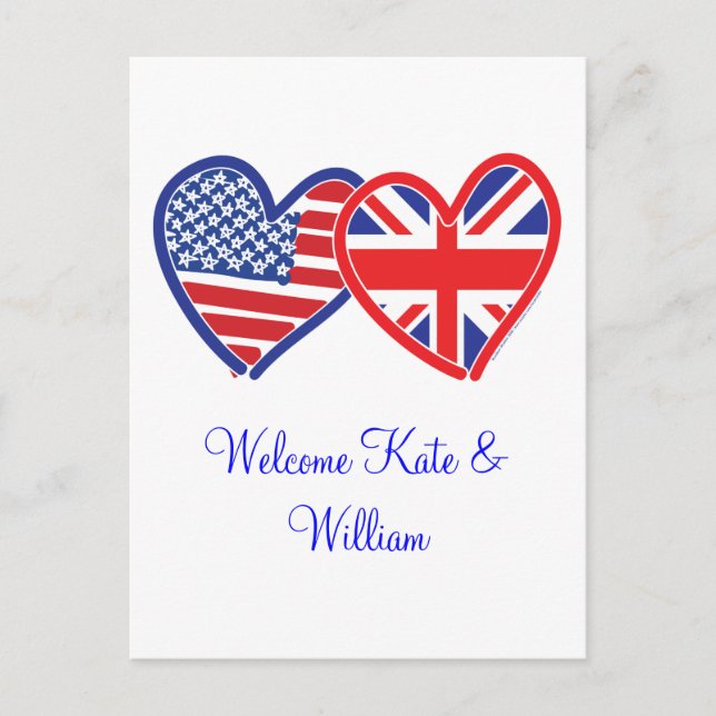 Cartão Postal Bem-vindo Kate & William/ Casamento Real (Frente)