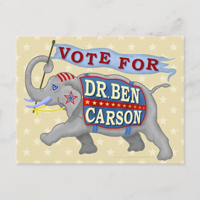 Cartão Postal Ben Carson Presidente 2016 Elefante Republicano (Frente)