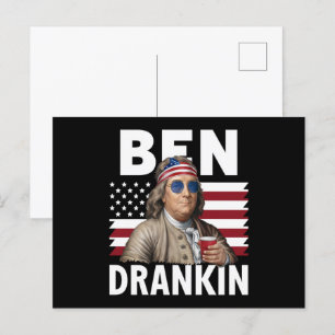 Cartão Postal Ben Drankin Beer 4 de Julho Bandeira Vintage Engra