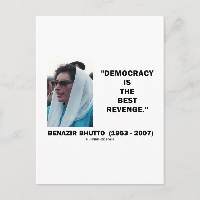 Cartão Postal Benazir Bhutto Democracy É A Melhor Vingança (Frente)