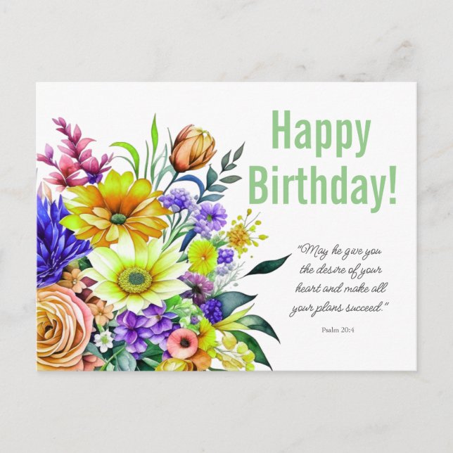 Cartão Postal Bênção de Aniversário Floral (Frente)