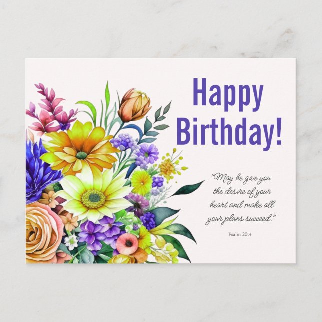 Cartão Postal Bênção de Aniversário Floral (Frente)