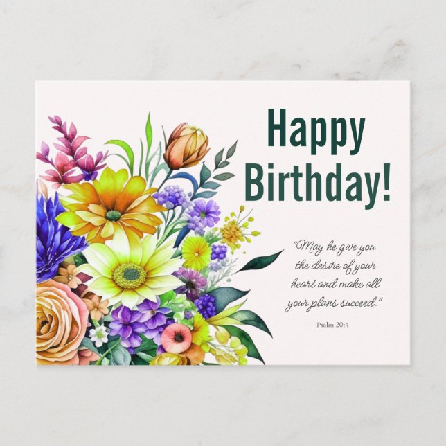 Cartão Postal Bênção de Aniversário Floral (Frente)