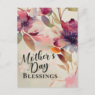 Cartão Postal Bênçãos do Dia das Mães Floral Aquarela Bíblia