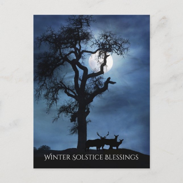 Cartão Postal Bênçãos do Solstício de Inverno Elks e Lua   (Frente)