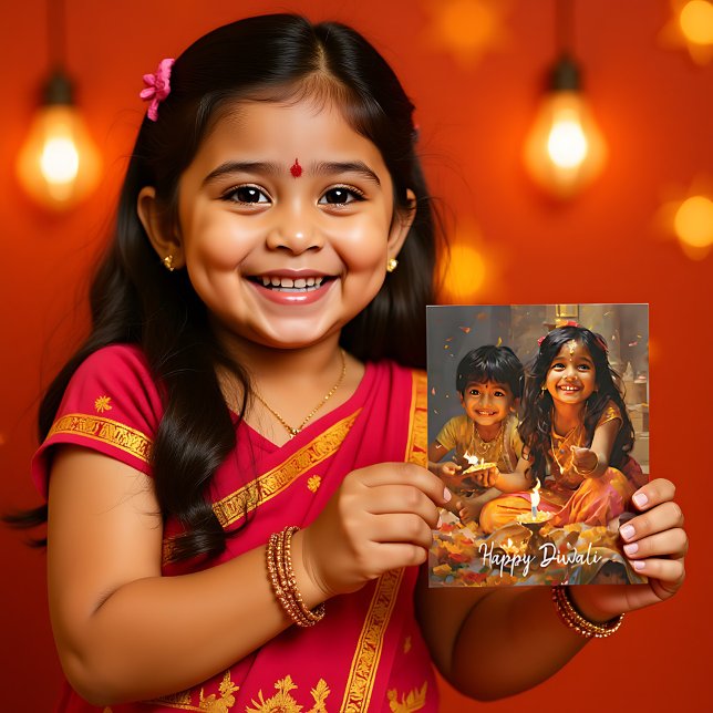 Cartão Postal Bênçãos Radiantes: Alegria de Diwali com Crianças  (Radiant Blessings Diwali Joy with Hindu Children Postcard
custom text)