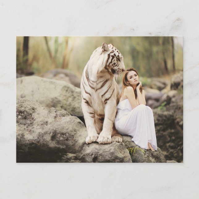Cartão Postal Bengal Tiger e Lady (Frente)