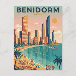 Cartão Postal Benidorm Colorido Ilustração Espanha Costa Blanca