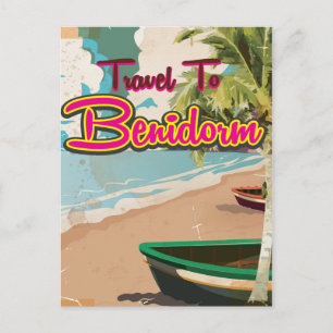 Cartão Postal Benidorm, Espanha Cartaz de férias vintage