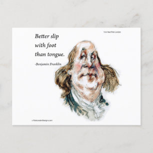 Cartão Postal Benjamin Franklin Caricature & Quote