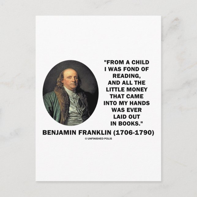Cartão Postal Benjamin Franklin Gosta De Ler Citação De Dinheiro (Frente)