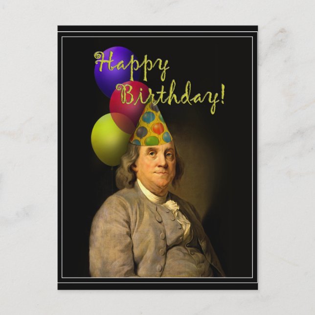 Cartão Postal Benjamin Franklin Happy Birthday (Frente)