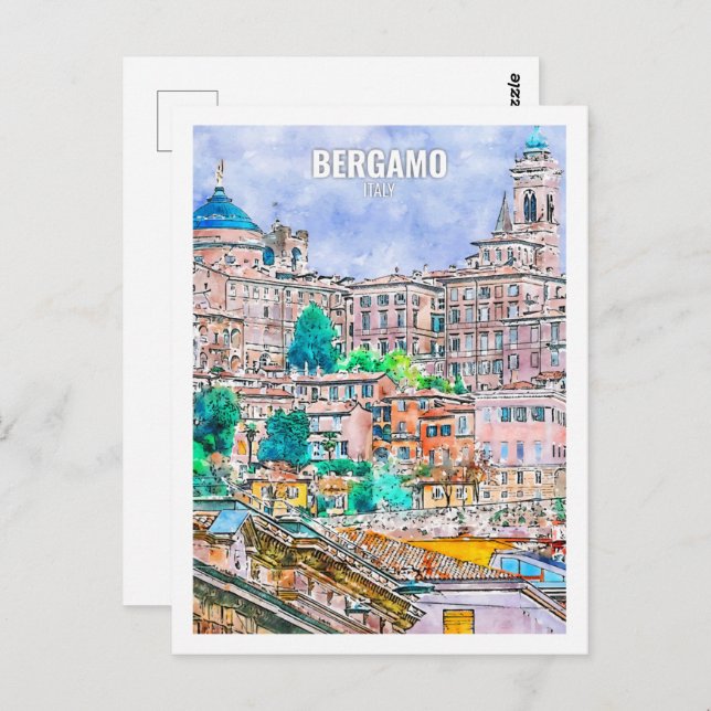 Cartão Postal Bergamo Itália Viagem Place Watercolor (Frente/Verso)