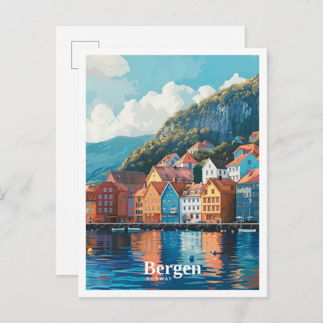 Cartão Postal Bergen Norway Art Viagens vintage (Frente/Verso)