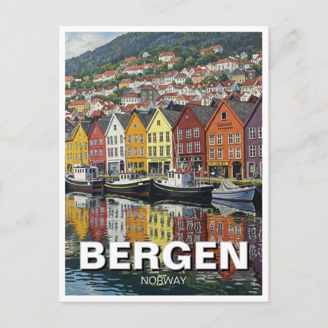 Cartão Postal Bergen Norway Viagem (Frente)