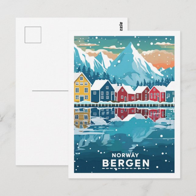 Cartão Postal Bergen Norway Vintage Familiar Viagem (Frente/Verso)