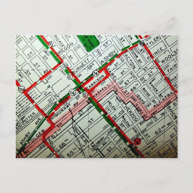 Cartão Postal Berkeley, CA Vintage Map (Frente)