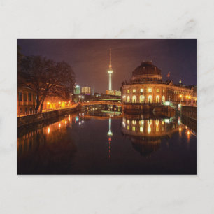 Cartão Postal Berlim Alemanha Skyline Nacht Fernsehturm Postkart