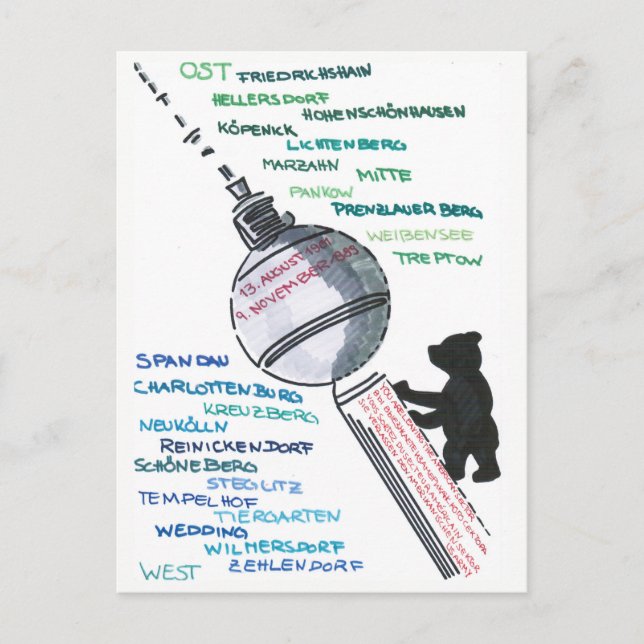 Cartão Postal Berlim muro arquibancada East oeste Mauerfall (Frente)