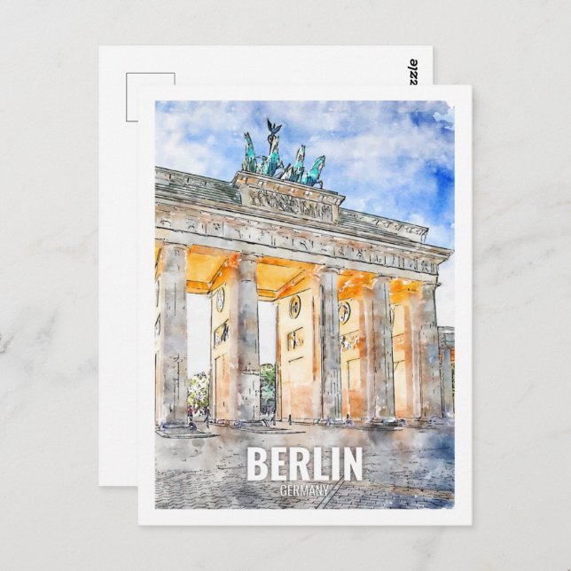 Cartão Postal Berlin Alemanha Viagem Place Watercolor (Frente/Verso)