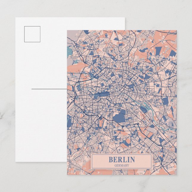 Cartão Postal Berlin Germany Breezy City Map Travel (Frente/Verso)