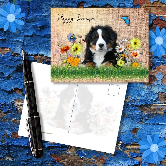 Cartão Postal Bernese Mountain Dog in Wildflowers Custom (Criador carregado)