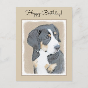 Cartão Postal Bernese Mountain Dog Puppy Painting - Arte Origina