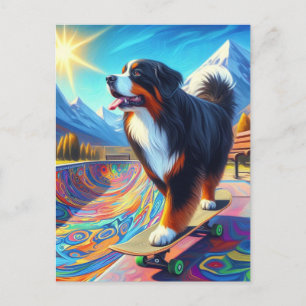 Cartão Postal Bernese Mountain Dog Skateboard