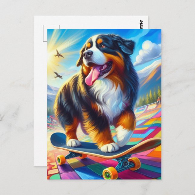Cartão Postal Bernese Mountain Dog Skateboard (Frente/Verso)