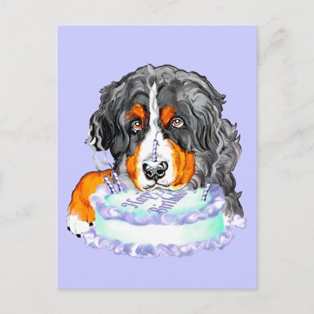 Cartão Postal Bernese Mt Dog Cake Face Aniversário (Frente)