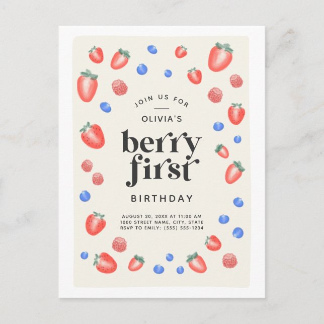 Cartão Postal Berry First Birthday Strawberry Birthday (Frente)