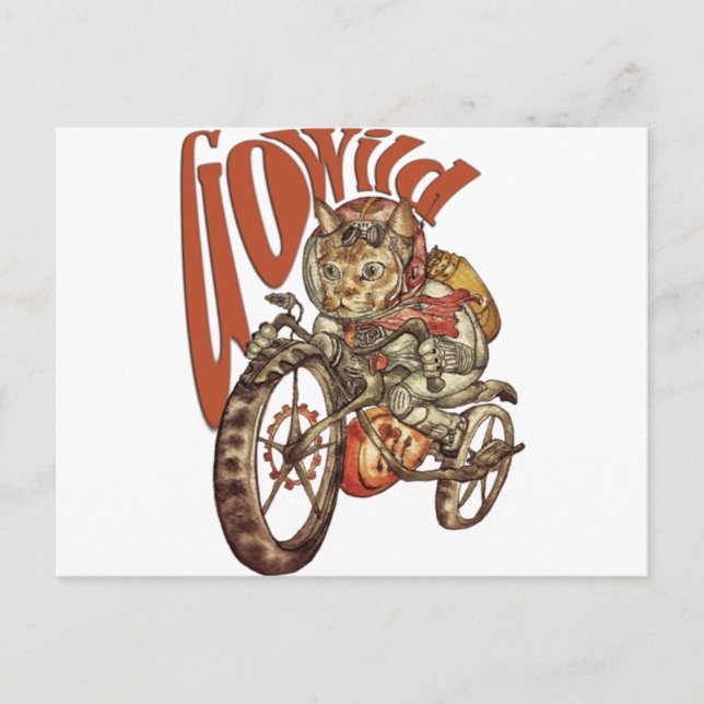 Cartão Postal Berserk Steampunk Motorcycle Cat Go Wild T-Shirt.p (Frente)