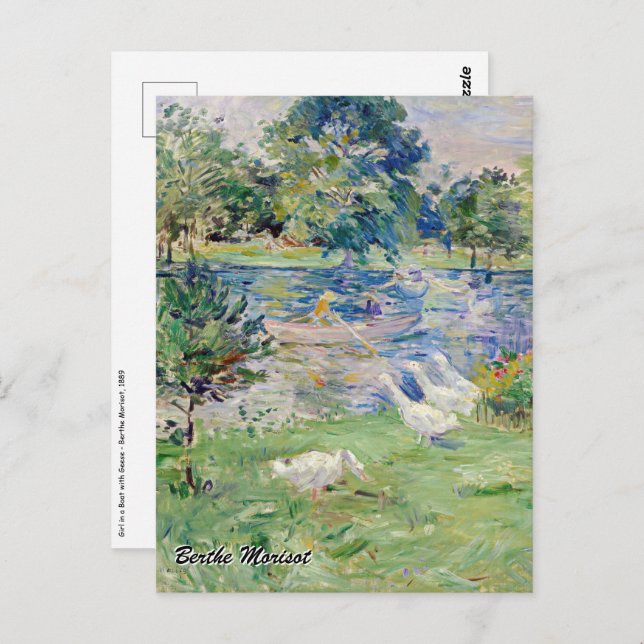 Cartão Postal Berthe Morisot - Rapariga num Barco com Gansos (Frente/Verso)