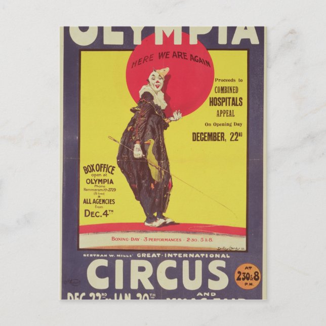 Cartão Postal Bertram Mills poster de circo (Frente)
