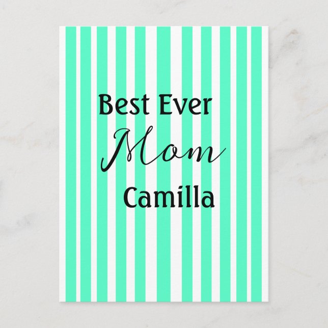 Cartão Postal Best ever mom green stripped pattern pastel neon  (Frente)