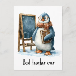 Cartão Postal Best Teacher Ever Winter Penguin Design