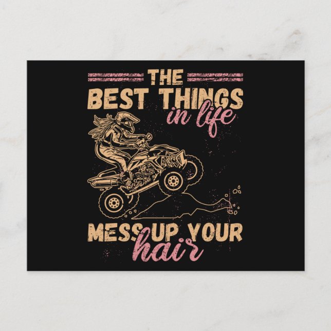 Cartão Postal Best Things In Life Mess Up Hair ATV Quad Biker (Frente)