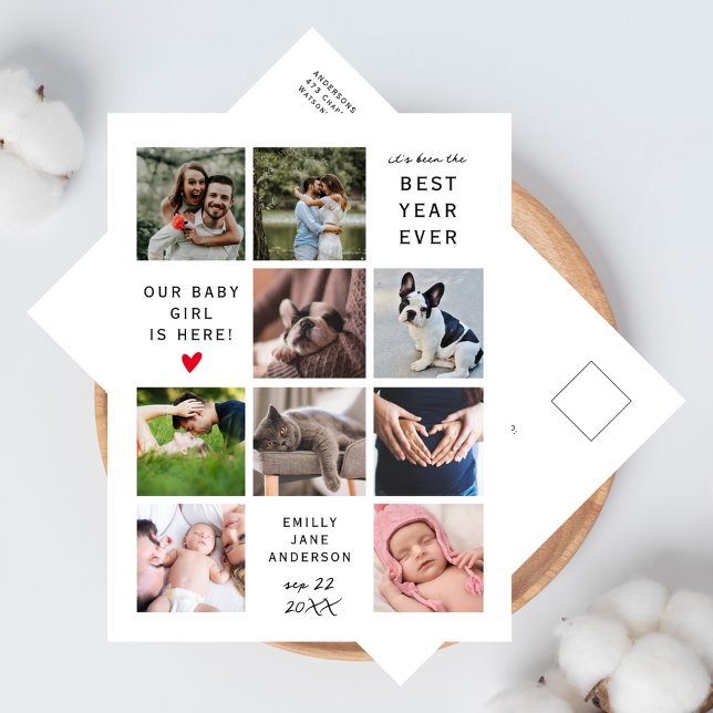 Cartão Postal Best Year Ever Modern New Baby Photo Collage (Criador carregado)