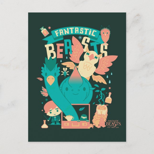 Cartão Postal Bestas Fantásticas De Cartoon Com Newt Scamander (Frente)