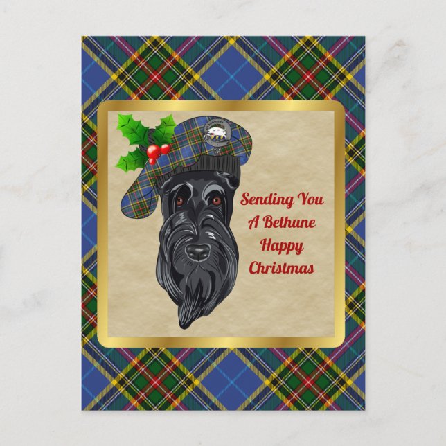 Cartão Postal Bethune Clan Crachá e Tartan Natal (Frente)